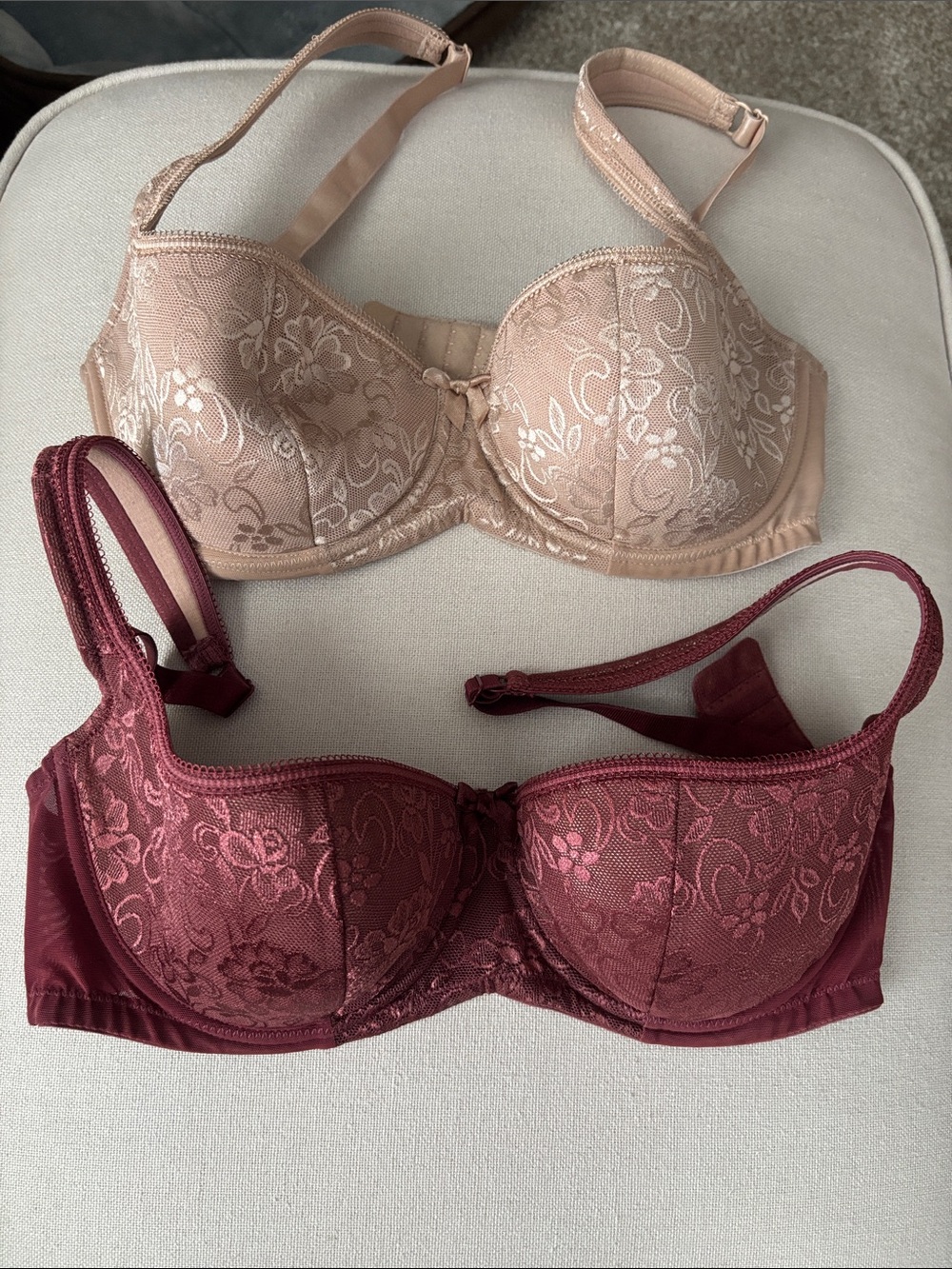 Women's Lace Underwire Balconette Bras - Blush and Burgundy